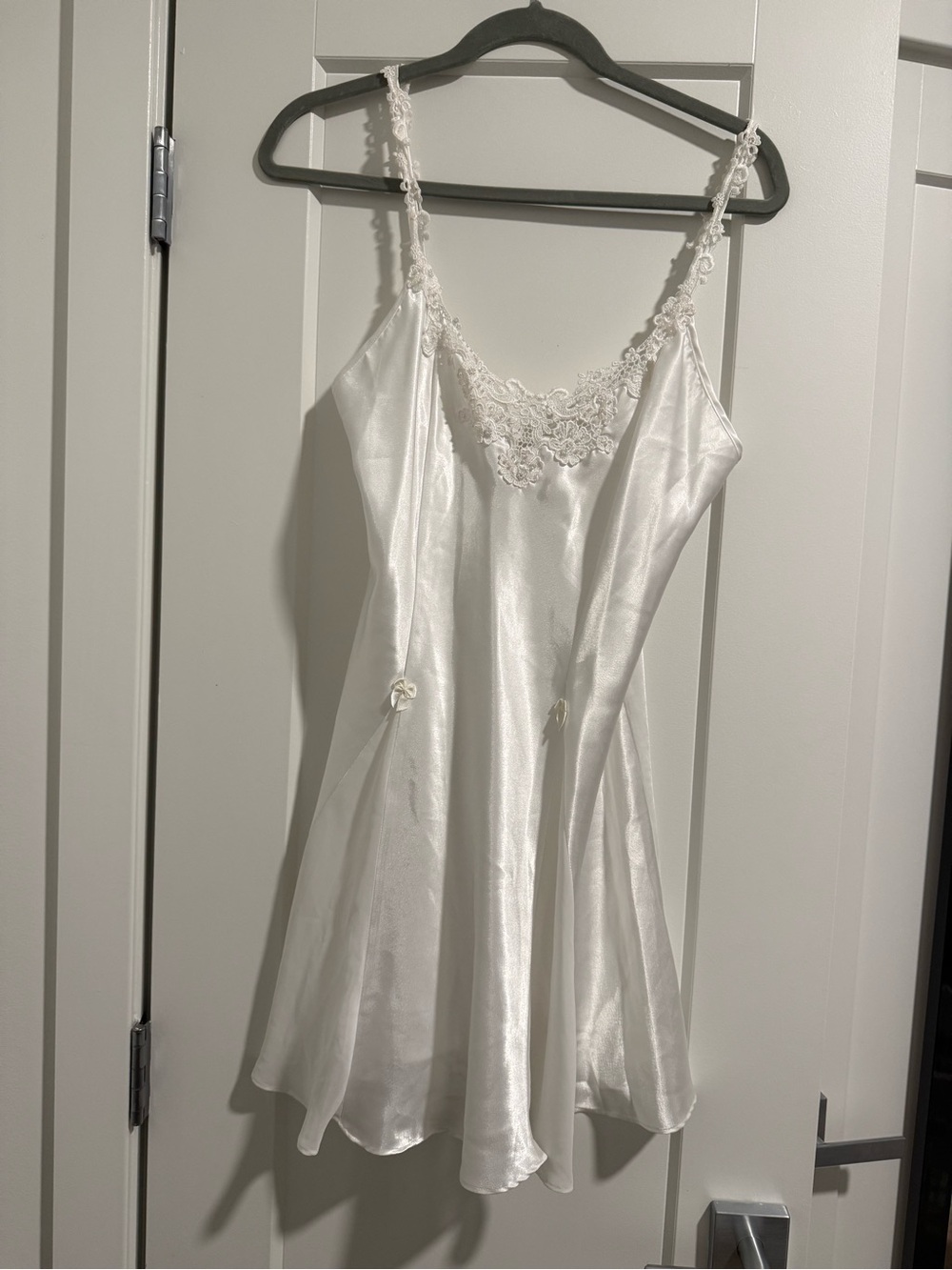 California Dynasty Lace-Trim Satin Slip in White